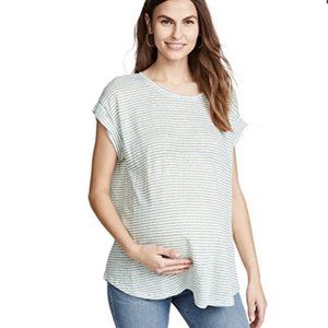 NWT Hatch Maternity Linen Circle Tee Top Spruce & Green White Stripe Size 2